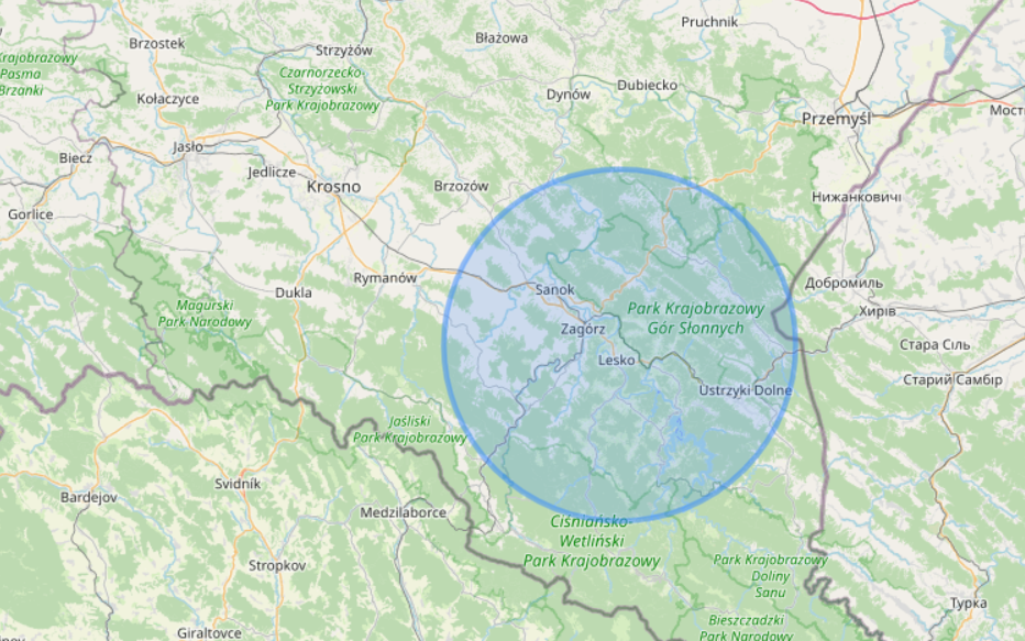 mapa z zasięgiem usług